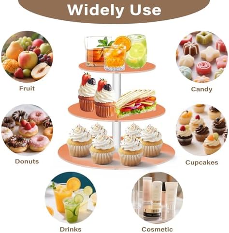 J JOYSAY Orange Pattern Acrylic Cupcake Stand 3 Tier Dessert Table Display Set Clear Cake Stands for Wedding Party Baby Shower Decorations Easy Assembly Pastry Tower - Image 5