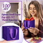 Windyun 100 Pcs Mini Paper Gift Bags with Handle 6 x 6 x 6'' Square Small Favor Bag with DIY Thank You Tag for Christmas Birthday Wedding Bridal Shower Bridesmaid Graduation Party (Purple) - Image 3