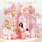 Party Inspo Over the Moon Baby Shower Decorations for Girl – 127 PCs Moon Themed Party Supplies with Backdrop Balloon Garland Cake Topper Tablecloth Sash Poster Banner for Girl Baby Shower - Image 6