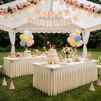 Champagne Table Cloth for 8 Foot Rectangle Tables Fitted Stretch Spandex Table Cover with Skirt 8ft Baby Shower Birthday Party Banquet Ruffle Tablecloth Wedding Table Cloths Desk Skirt, 4 Pack - Image 7
