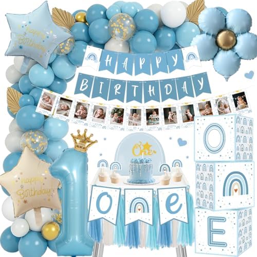 1st Birthday Decorations for Boy, Blue First Party Supplies Balloon Set by XOTOBO