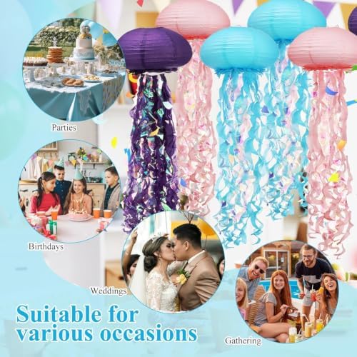 3 Pack Jellyfish Paper Lanterns, Ocean Mermaid Party Hanging Decorations - Image 5