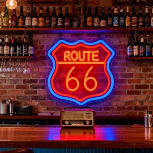 Route 66 Neon Sign, Route 66 Led Neon Light Signs Light up Sign for Wall Decor Home Bedroom Bar Man Cave Party Decorations Birthday Gift Dimmable USB Powered(12.6" × 12.1") - Image 7