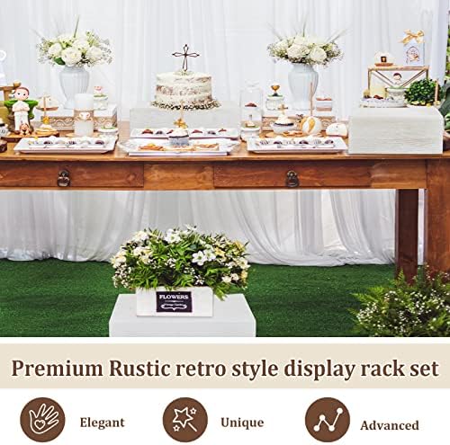 Barydat 8 Pcs Large 13.7" Wood Risers Display, Vintage White - Image 4