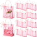 Sayglossy 24 Pcs Clear Pink Gift Bags with Handles 6.1 x 5.9 x 2.8 Inch Wedding Transparent Glitter Tote with Ribbons Reusable PVC Gift Wrap Bags for Baby Bridal Shower Birthday Party by Sayglossy