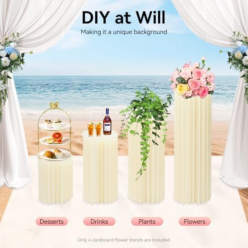 4 Pcs Foldable Cardboard Cylinder Stands – 15.7", 23.6", 31.5", 39.4" Tall Round Display Pedestals, 66 lbs Load Capacity, White Paper & PVC Party Centerpiece for Wedding Party Garden Event Decor - Image 4