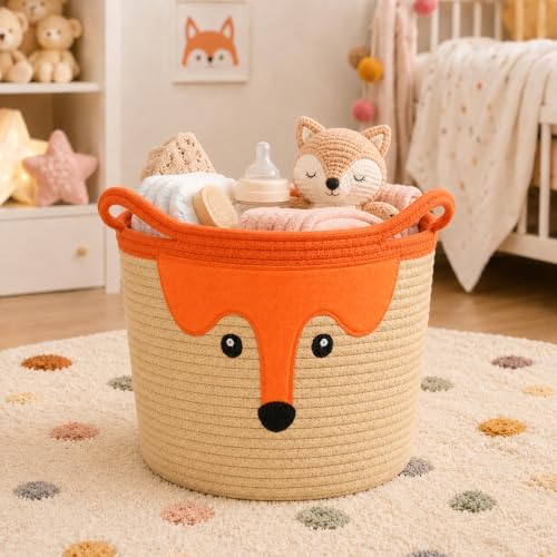 Cute Fox Basket for Nursery, Large Blanket Gift Basket,14"D×11"H - Image 5
