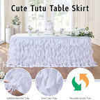 leegleri 14FT White Tutu Table Skirt for Rectangle&Round Tables-Tulle Curly Willow Table Skirt Decorations, White Ruffle Tablecloth for Wedding Bridal Shower Birthday Party Decorations - Image 3