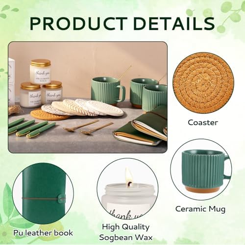 Baby Shower Prizes for Game Winners Baby Shower Games Prizes Ceramic Mugs with Metal Spoons Woven Coasters Notebooks Scented Candles Gift Bags Wedding Bridal Shower Favors for Guests (2, Green) - Image 5