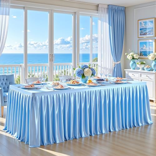 Wish Care Blue Satin Table Clothes for 6 Foot Rectangle Tables - 6FT Wrinkle Resistant Glitter Rectangle Tablecloths, Party Table Covers for Wedding Banquet, Baby Shower, Birthday, Holiday Dinner by WishCare