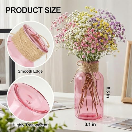 Mason Jars for Centerpiece Glass Flower Bud Vase Pink Vases, 6 Pc - Image 2