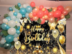 Black Gold Happy Birthday Party Decorations Backdrop, Happy Birthday Backdrop Banner Anniversary Party Photo Booth Background Golden Balloons Glitter Star Birthday Party Photo Background, 15X10ft - Image 6