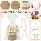 Thenshop 12 Pcs Small Woven Basket Empty with Gift Bags＆ Ribbons, Khaki - Image 3