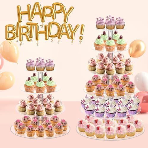 YestBuy Cupcake Stand, 6 Tier Large Cupcake Tower Display, Round Cupcake Holder, Acrylic Dessert Stand, Pastry Display Tree for Party, Wedding, Baby Shower - Image 4