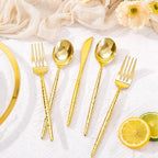 Supernal 360PCS Hammered Gold Plastic Silverware,Heavy Duty Plastic Utensil - Image 4