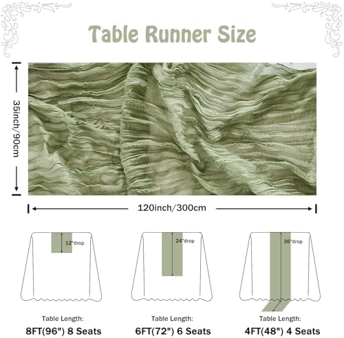 Fanami 6 Pack Cheesecloth Table Runner -10FT Sage Green Boho Gauze Cheese Cloth Table Runner 120 Inches Long Rustic Sheer Fabric Centerpieces for Wedding Birthday Party Bridal Baby Shower Decorations - Image 4