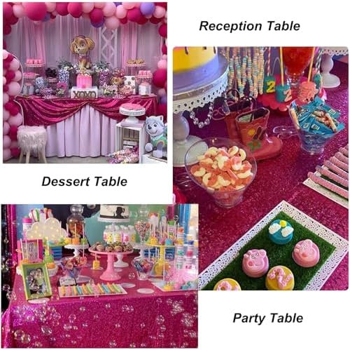 SoarDream Hot Pink Sequin Tablecloth 90"x132" Birthday Table Cloth - Image 6