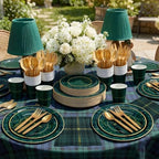 Jinei 175 Pcs Green Blue Tartan Plaid Baby Shower Plates and Napkins Tableware Baby Shower Decoration, Disposable 9/7 Inch Tartan Plates Gold Utensils 9 oz Cups for We Can Bearly Wait Party, Serve 25 - Image 4