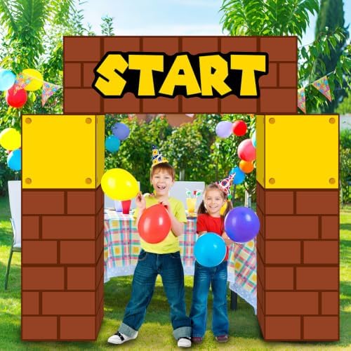 Super Theme Party Decorations Cardboard Playhouse Large Paper Boxes Super Playhouse Adventure Games Kit Big Party Boxes Castle with Arch Brother Adventure Decor for Baby Shower Gamer Birthday Favors - Image 6