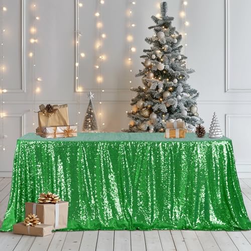 Poise3EHome Green Sequin Tablecloth 90×132 Inch Rectangle Sparkly Fabric Table Cloth for Christmas Baby Shower Birthday Party Wedding Holiday Decoration - Image 5