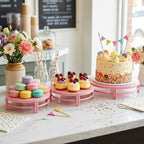 Pink 3Pcs Nesting Metal Cake Plate Stand Set 8" 10" 12" Dessert - Image 6
