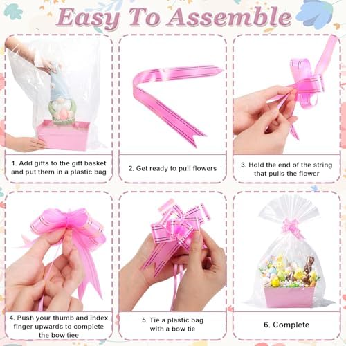 Funnymoom 24 Pcs Pastel Basket for Gifts Empty Colorful Gift Basket Empty to Fill with Handle, Transparent Bag and Bow for Summer Wedding Birthday Tea Party Favor Supply, 9.8x6.5'' - Image 4
