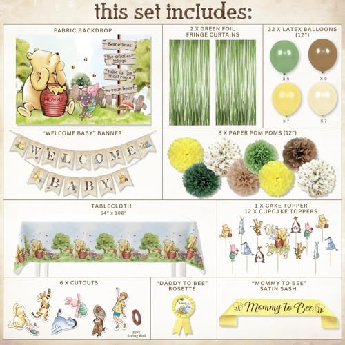 Winnie Baby Shower Decorations – the Pooh Backdrop, Balloons & Banner Kit - Image 4