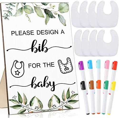 Qunclay 37 Pcs Baby Shower Design Bibs Game with DIY Bib Marker, Leaf by Qunclay