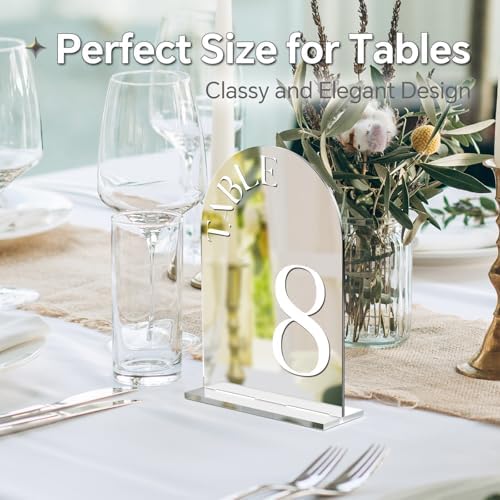 Mirror Arched Wedding Table Numbers 1-15 with Stands, 5"x7" Double-sided Letter, Acrylic Wedding Signs Centerpiece Decoration for Wedding Reception Party (Silver, Table Numbers 1-15) - Image 4