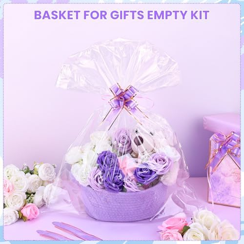 10PACK Purple Baskets for Gifts Empty, 12"x 8"x 5" Woven Gift Baskets with Gift Bags and Bows, Empty Gift Baskets for Christmas, Baby Gift Basket for Nursery, Shelf Small Storage Basket with Handles - Image 4