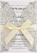 FOMTOR Laser Cut Wedding Invitation Set with Envelopes & Inserts & Seals – Perfect for Weddings, Bridal Showers, Engagements & Anniversary Celebrations - Silver, 25pcs by FOMTOR