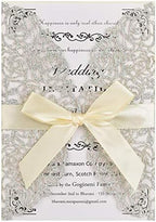 FOMTOR Laser Cut Wedding Invitation Set with Envelopes & Inserts & Seals – Perfect for Weddings, Bridal Showers, Engagements & Anniversary Celebrations - Silver, 25pcs by FOMTOR