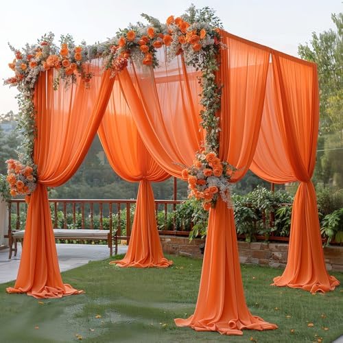 20ft x 10ft Orange Backdrop Curtains, Wrinkle-Free Sheer Chiffon Fabric Photo Backdrop Drapes for Wedding Arch Party Ceremony Stage Photography Decorations - Image 2