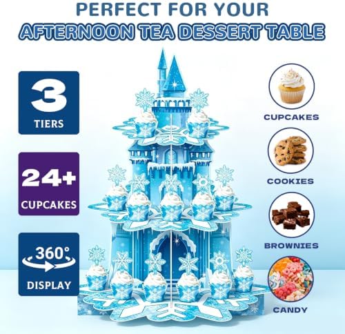 3 Tier Winter Snowflake Castle Cupcake Stand,Winter Wonderland Decorations - Image 3
