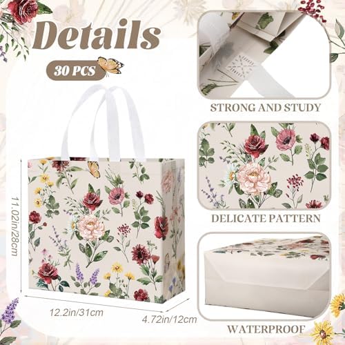 Abbylike 30 Pcs Retro Wildflowers Gift Bags Reusable Tote for Birthday - Image 2