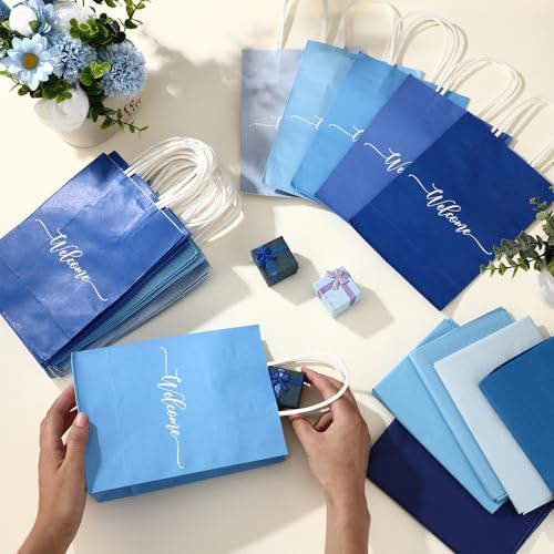 Kolldenn 50 Set Gradient Blue Small Welcome Gift Bags Bulk & Tissue Paper - Image 5