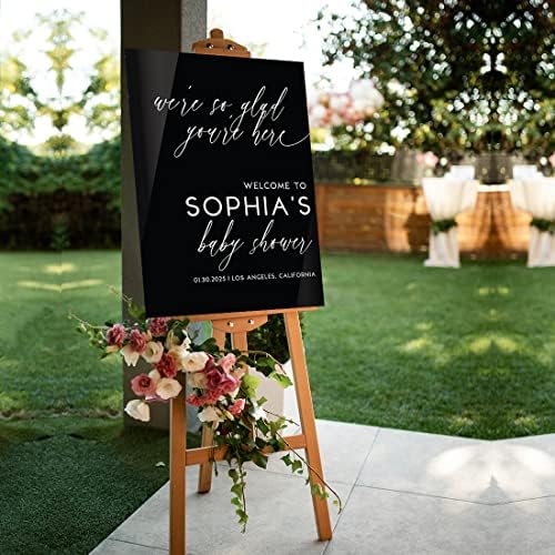 Andaz Press 16"x20" Black Acrylic Personalized Baby Shower Welcome Sign, Gender Neutral Modern Script Large Custom Sign for Easel Stand, Baby Shower Decorations - Image 4