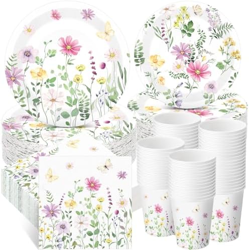 Wildflower Party Decorations, Paper Plates Napkins Cups Serve 50,Watercolor by Ziliny