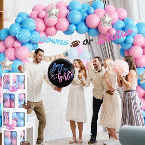 Touchdowns or Tutus Gender Reveal Decorations, Baby Boy or Girl Gender Reveal Decorations, Football Party Decor Backdrop Balloon Banner Tablecloth Cake Cupcake Topper Box Sash Pink Blue - Image 6