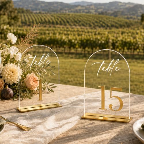 Table Numbers 1-15, 5.5" x 7" Gold Acrylic Signs, Wedding Reception Decor by SusuWedding