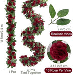 Aneco 4 Pack 32 FT Burgundy Flower Garland Artificial Rose Vines Roses Fake Vine Flowers Plants Party Supplies for Holiday Wedding Garden Craft Art Decoration - Image 2