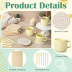 36 Pcs/6 Sets Baby Shower Prizes for Winners Include Ceramic Mugs with Spoons Woven Coasters Notebooks with Pens Clear PVC Gift Bags for Bridal Shower Party Favors (Yellow) - Image 4