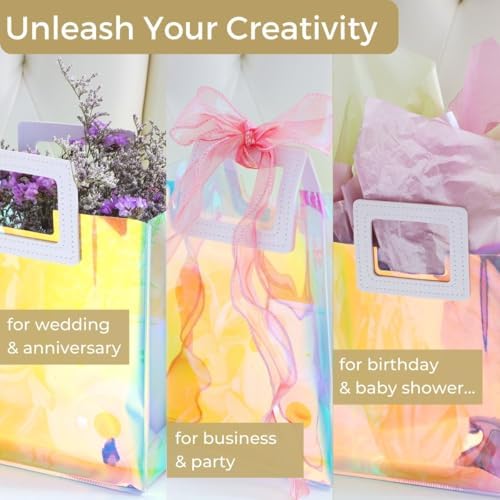 VUOJUR 8.3'' 10pcs Holographic Small Gift Bags Reusable Birthday Gift Bags - Image 3