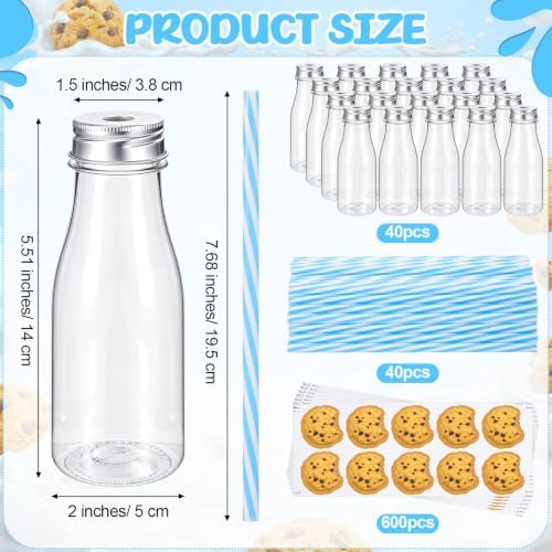Yungyan 40 Pcs Plastic Farm Animal Milk Bottles with Straws and Lids Small Clear 8 oz Milk Jar with Lids Mini Juice Bottles and 600 Sticker Labels for Theme Birthday Party Baby Shower - Image 2