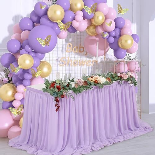 2 Layer Lavender Chiffon Table Skirt Sheer Table Cloth for 9ft Table for Parties Baby Shower Wedding Banquet Bridal Shower Home Decor by QueenDream