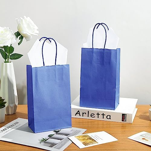 DjinnGlory 100 Pack Small Navy Nautic Blue Paper Gift Bags with Handles Bulk Set for Graduations, Small Business, Birthday Party Treats, 9x5.5x3.15 Inch - Image 6
