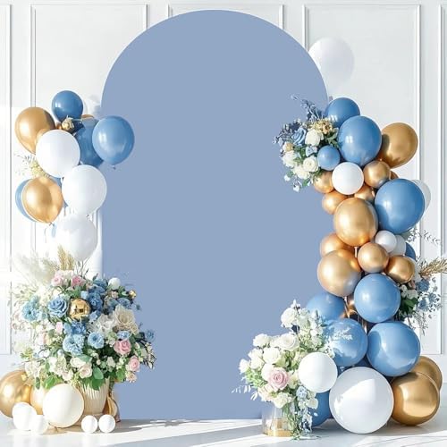 FANPROMS Dusty Blue Arch Cover 7.2FT Spandex Fitted Arch Backdrop Cover Chiara Backdrop Covers for Round Top Arched Frame Balloon Arch Stand Covers Fabric for Baby Shower Party Ceremony Decoration - Image 6