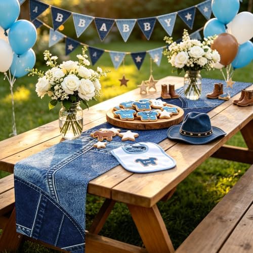 6 Pcs Blue Jean Baby Shower Table Runner Decorations - Image 5