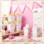 Gueevin 100 Pcs Pink Floral Popcorn Boxes with Scalloped for Party 5.5 x 10.5 x 7.5 cm Mini Paper Popcorn Containers Bulk for Wedding Movie Night Decorations Bridal Baby Shower Party Supplies - Image 2