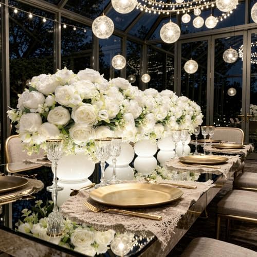 Peonies Artificial Flowers Bouquet, Lifelike Silk Fake Peonies with Stems for Home Table Centerpieces, Wedding, Party & DIY Bridal Floral Arrangements (24, White) - Image 2